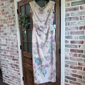 Adrianna Papell Floral Matelasse Gown Women 6P Pink Multi Metallic Ruched